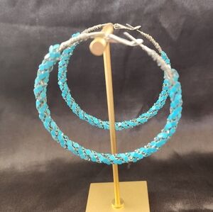 Turquoise And Silver Hoop Earrings